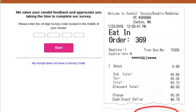 Dunkin Donuts Guest Experience Survey