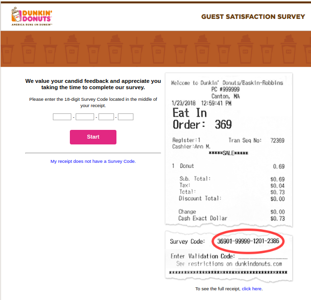 Dunkin Donuts Guest Experience Survey
