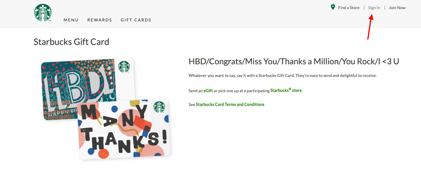 starbucks gift card login
