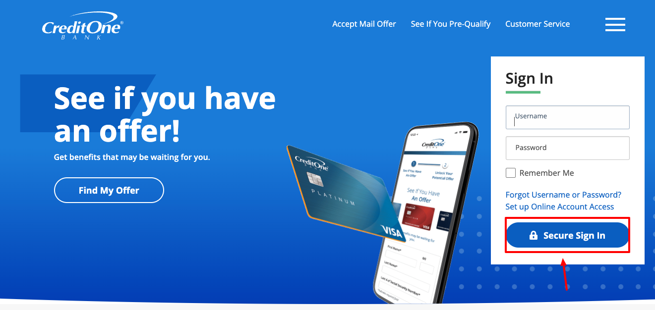 credit one bank credit card login