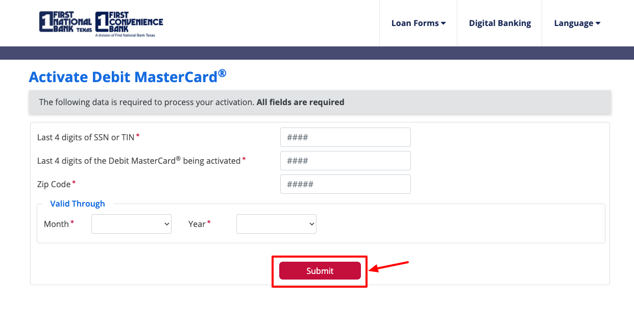 first national bank debit card activation