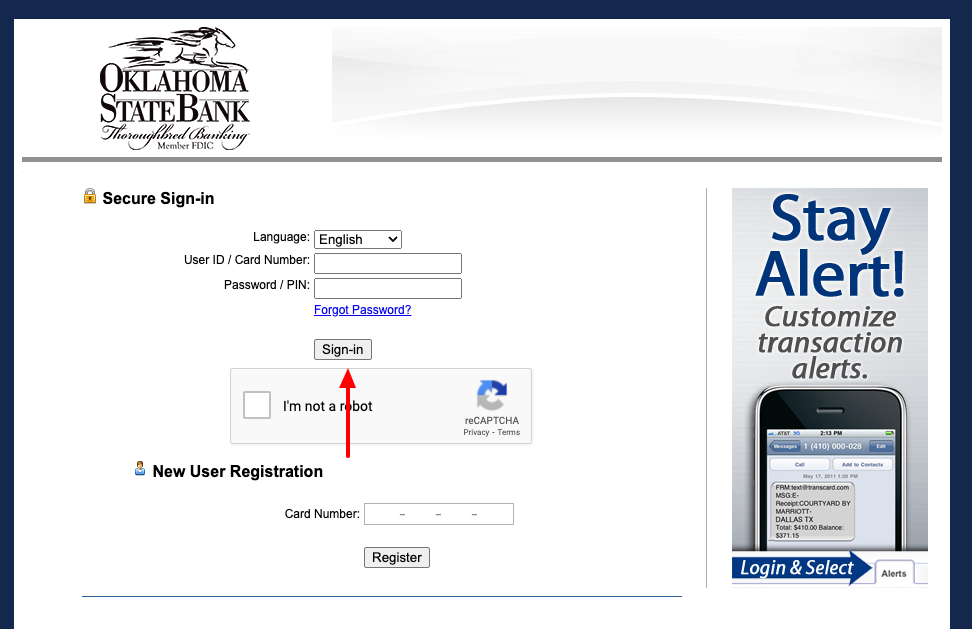 oklahoma state bank transcard login