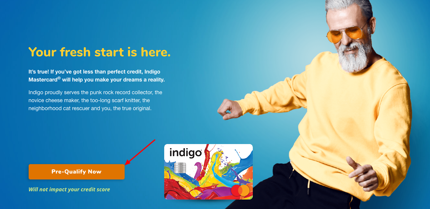 indigocard pre-qualify now page