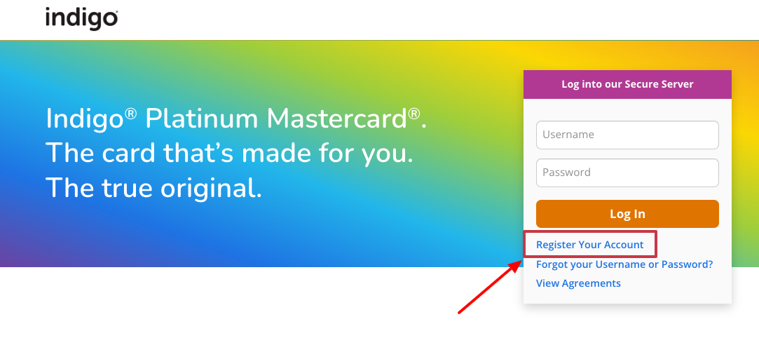indigocard register page