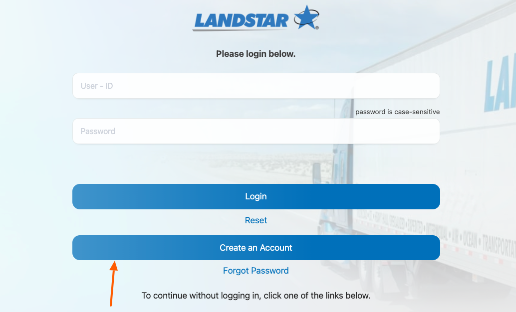 landstar portal create account page