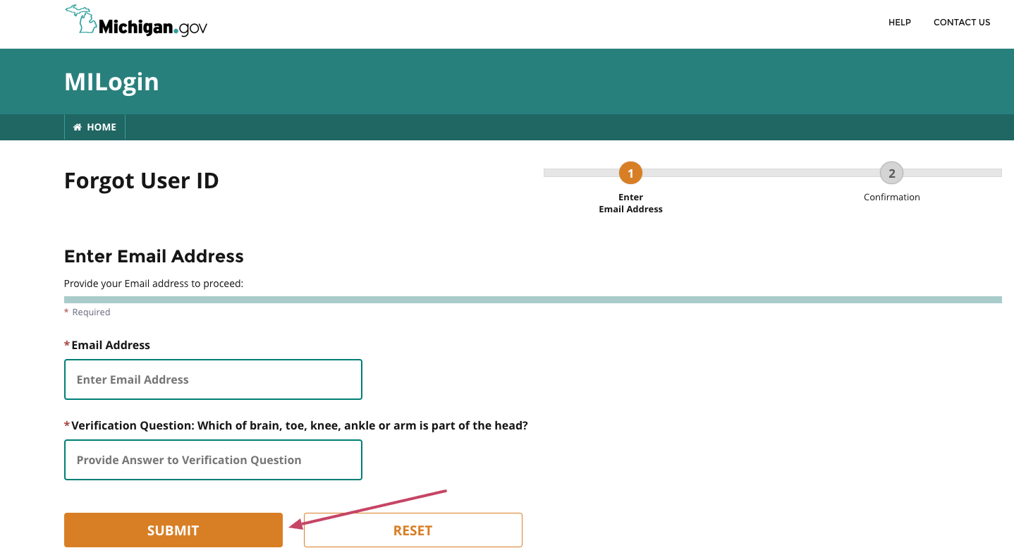 MILogin forgot username process