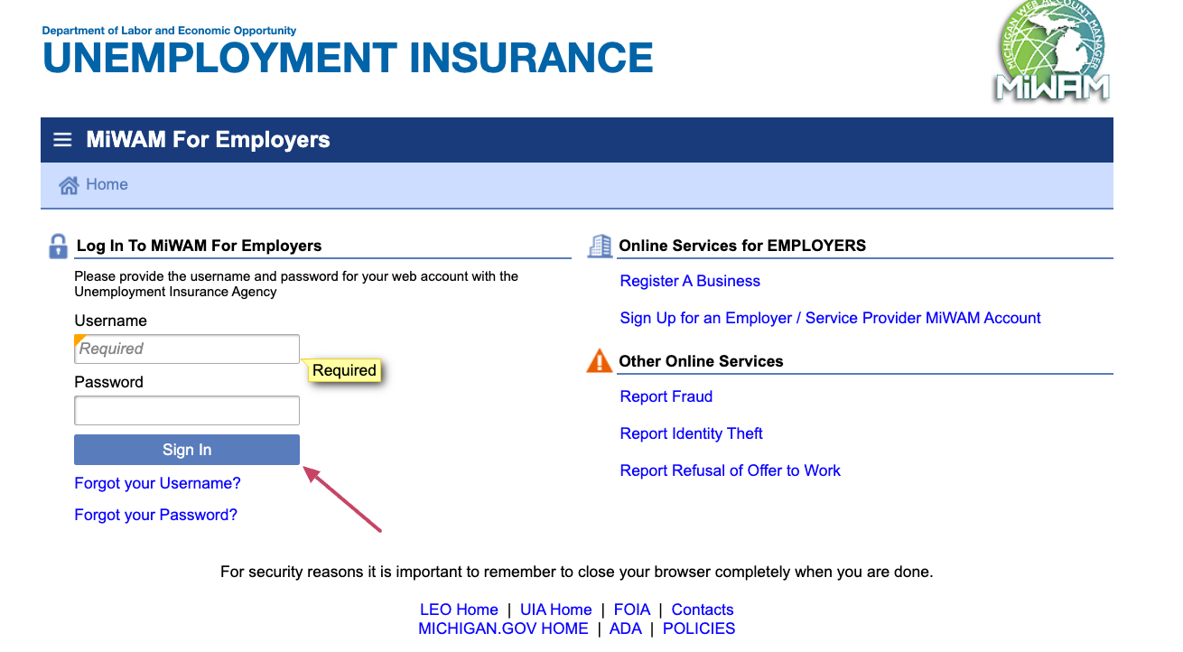 MiWAM Employers Login