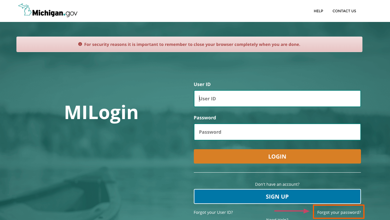 MiWAM forgot password page
